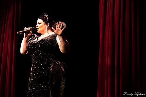 Impression of Kiki DeVille at he 14th edition of the Blue Moon Cabaret at the Blue Collar Hotel in Eindhoven - the Decadent Burlesque Soirée is produced by Boudoir Noir Production