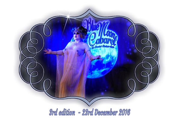 Boudoir Noir production presents finest vintage entertainment in roaring twenties atmosphere: the Blue Moon Cabaret – the Decadent Burlesque Soiree – edition no 3. With international burlesquedancers Golden Treasure from Germany, Parfait de la Neige from Catalonia and Mara De Nudee from France. 